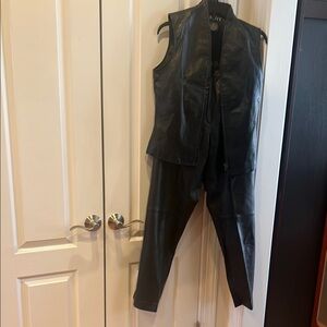 Black Leather Vest and Pants Set